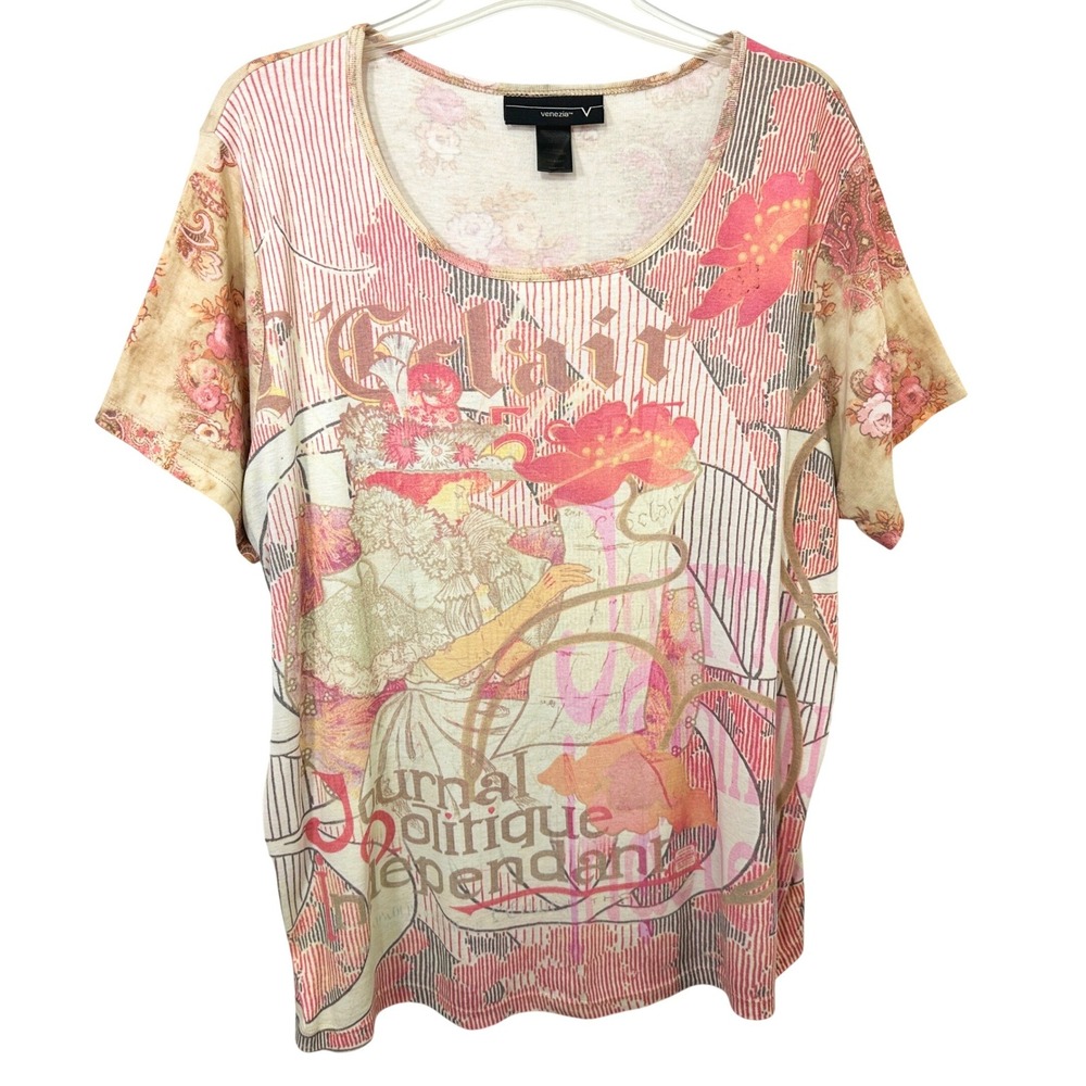Venezia Plus 18/20W Top Y2K Art Nouveau French Graphic Mixed Print Grunge 578 - Picture 1 of 9